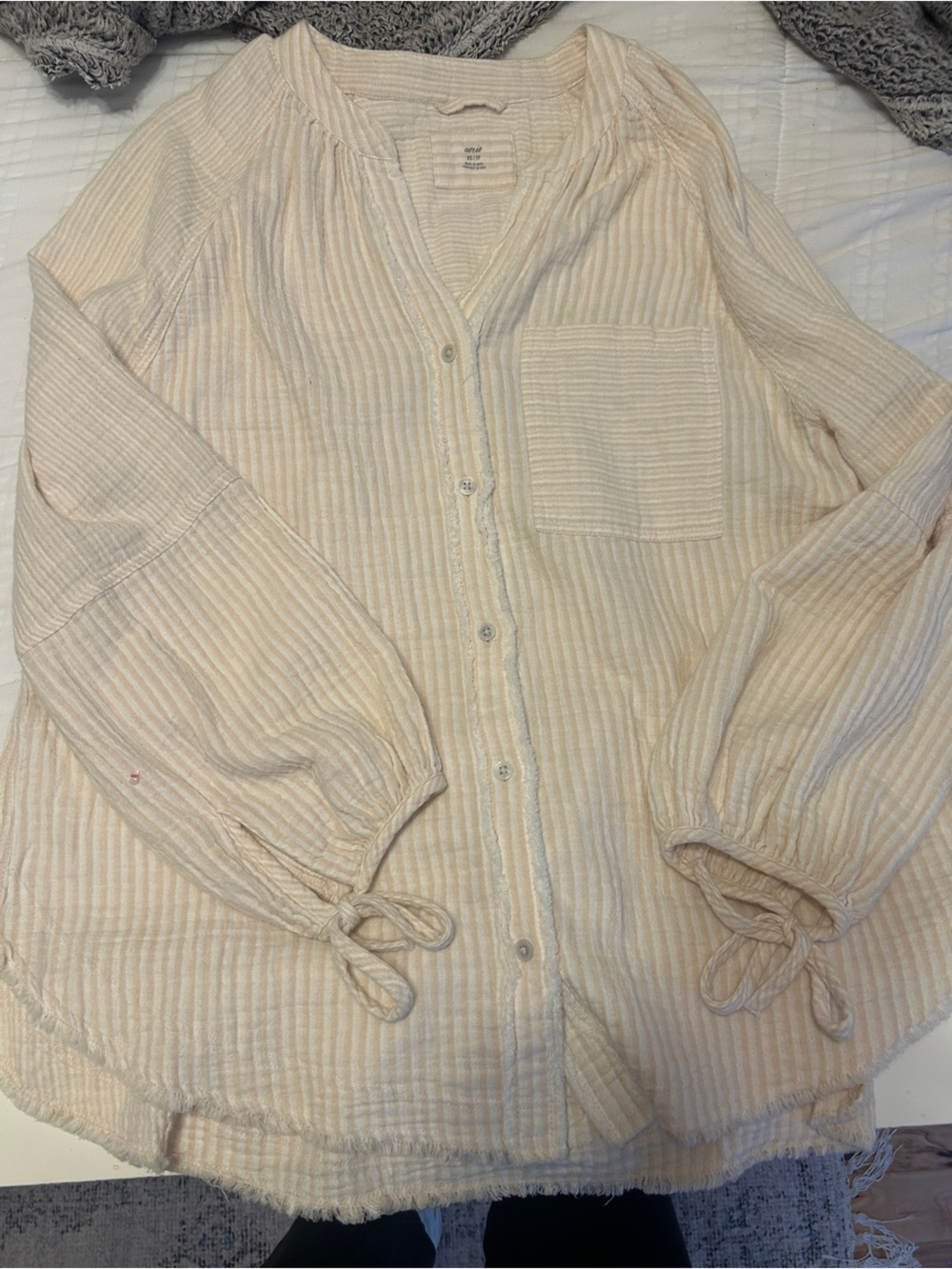 Aerie beach coverup Light Cream Striped Button-Front Blouse